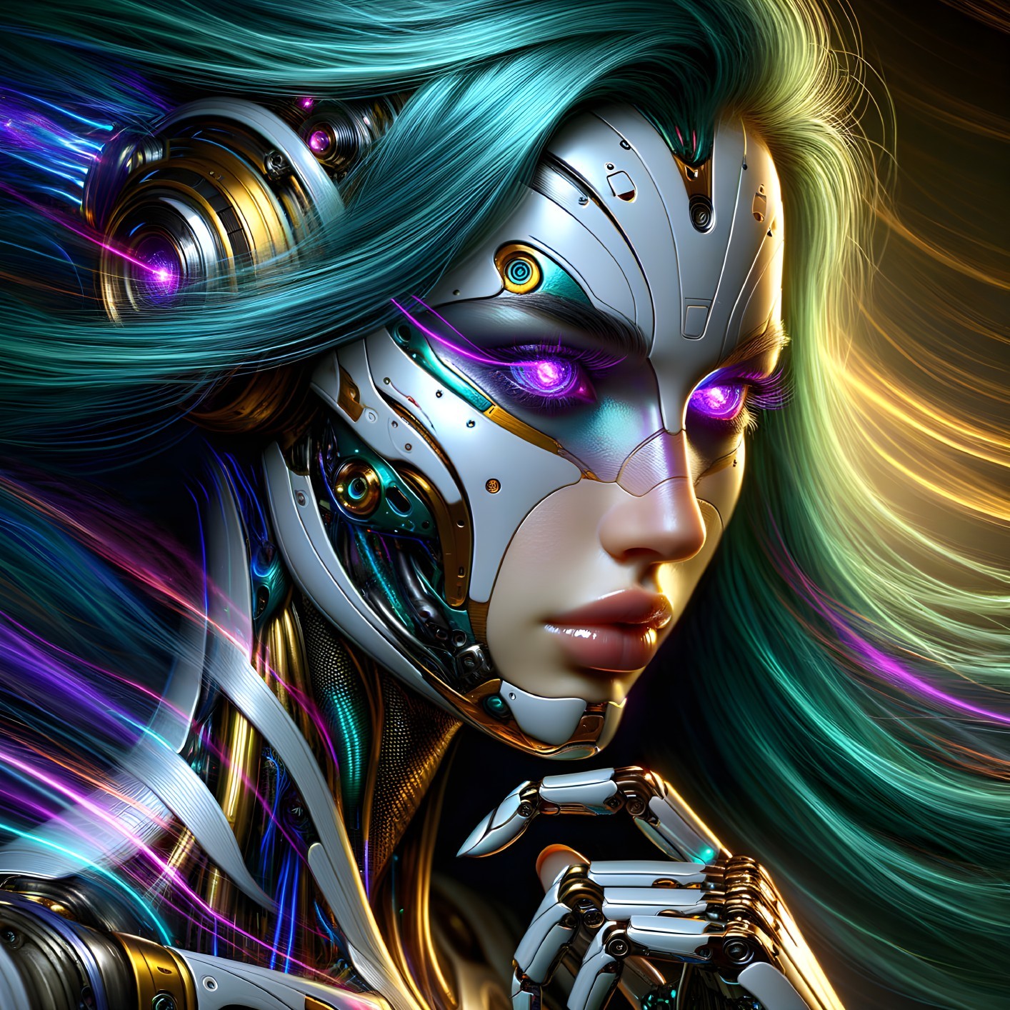 Futuristic Female Android with Metallic Features and Glow
