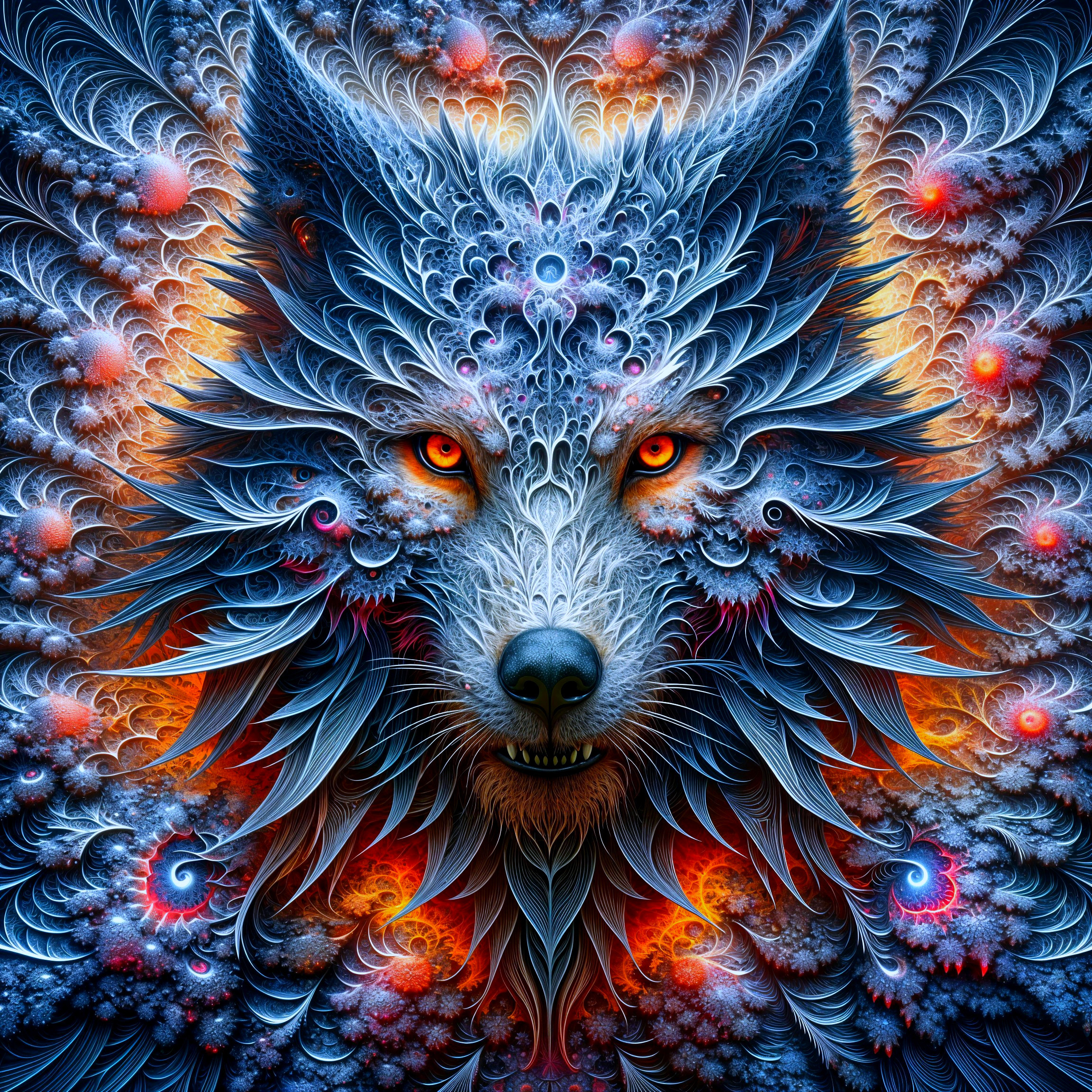 Intricate Wolf Face Design in Vibrant Colors