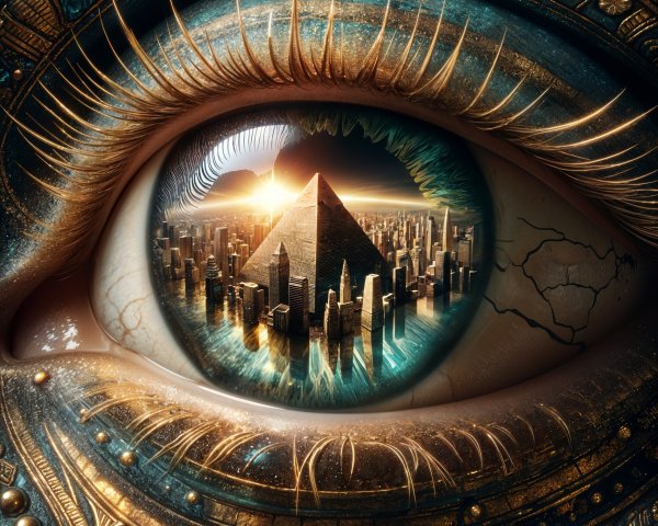 Intricate Eye Design Reflecting Vibrant Cityscape