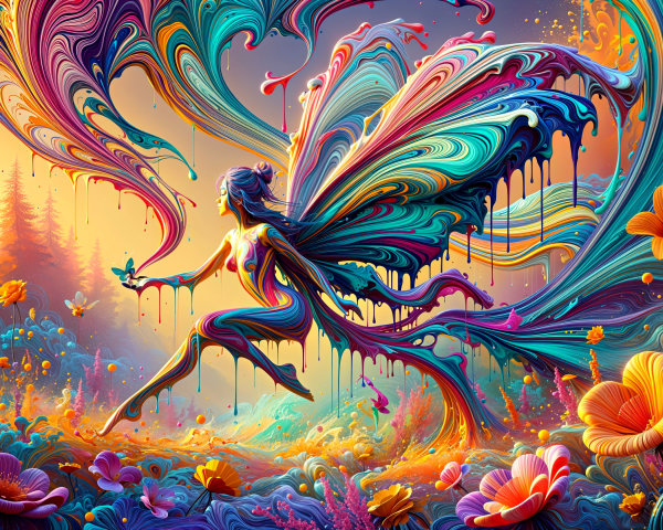 Abstract Fairy in a Colorful, Enchanted Landscape