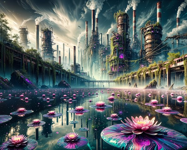 Surreal Landscape of Industry and Natural Beauty