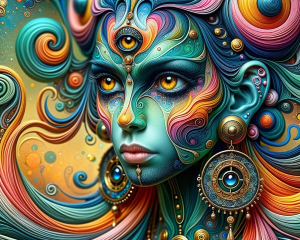 Surreal Portrait of a Woman with Colorful Patterns