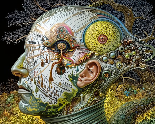Surreal Human Head Merging with Nature Elements