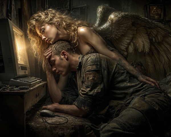 Contrast of Despair and Hope in a Dimly Lit Room