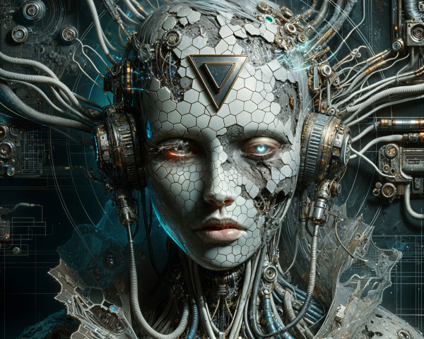 Futuristic Cybernetic Humanoid Head Design Details