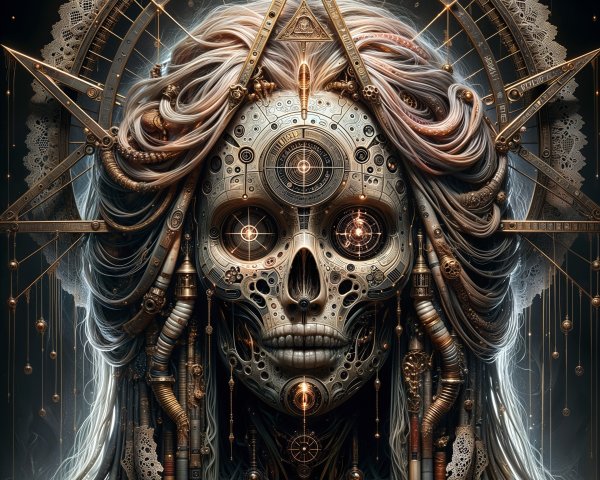 Surreal Skull with Mechanical Elements and Patterns