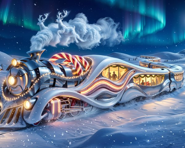 Futuristic Holiday Train in Snowy Winter Landscape
