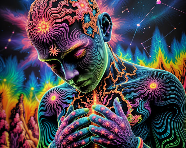 Abstract Human Figure with Cosmic Patterns and Colors