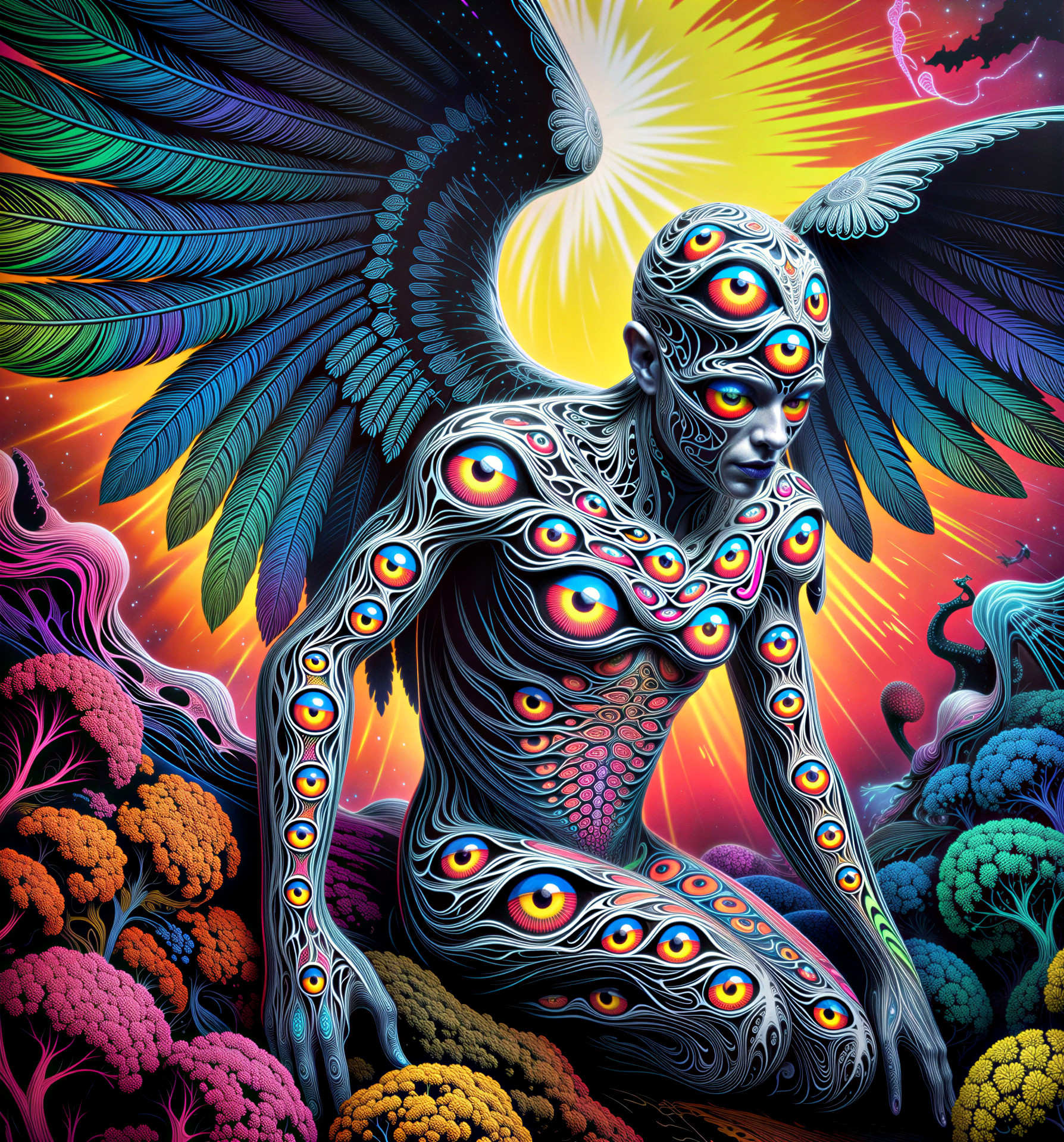 Surreal Vibrant Figure in a Fantastical Landscape