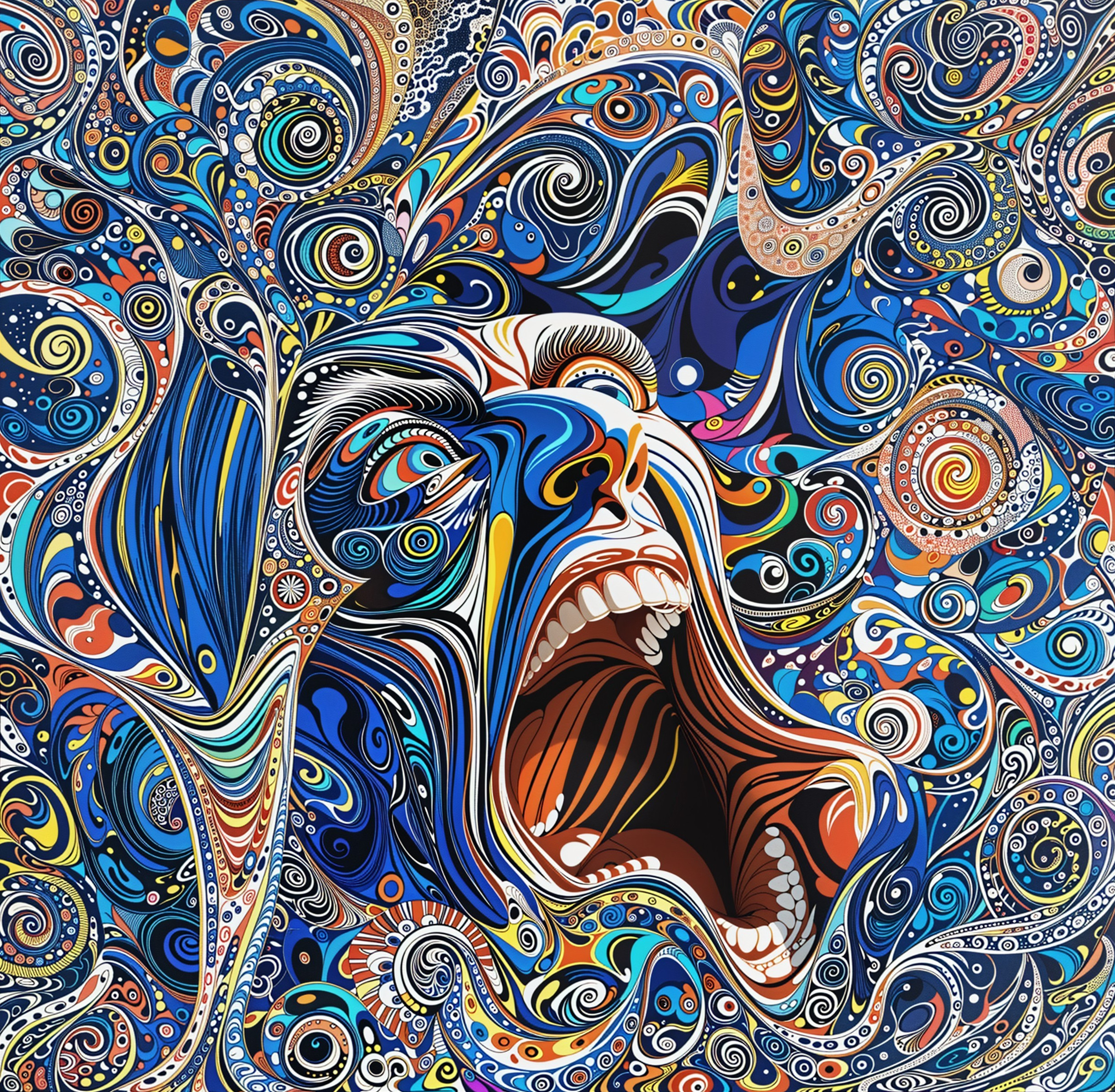 Abstract Colorful Face with Intense Emotion and Patterns