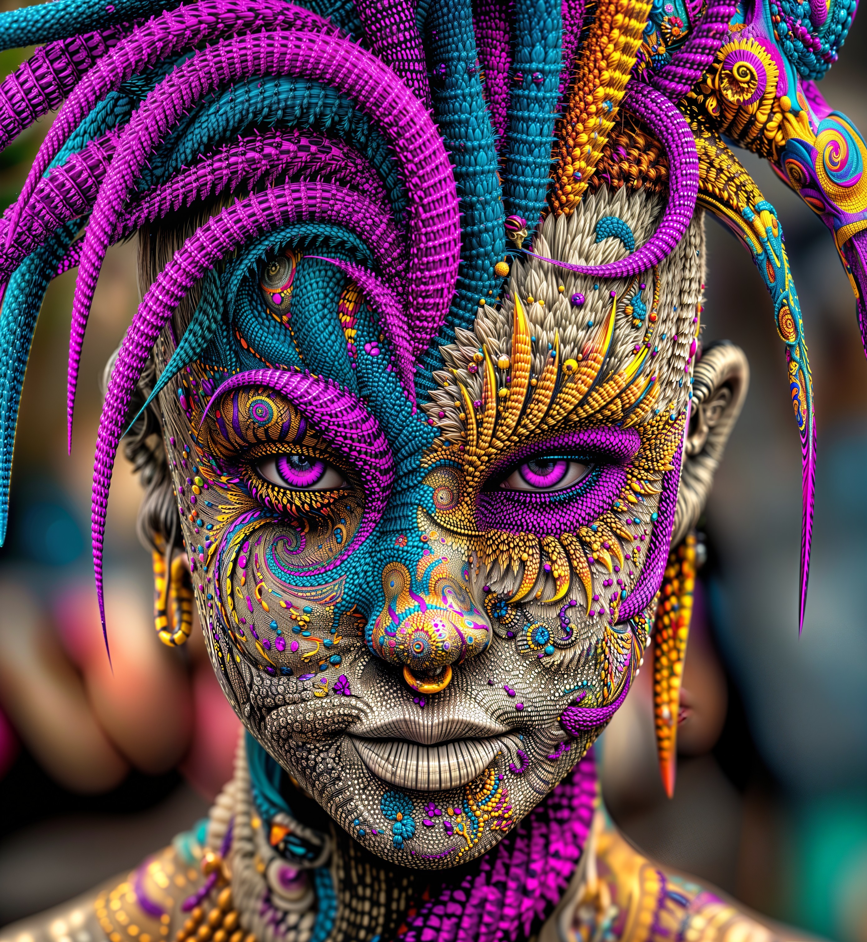 Intricate Patterns on a Woman's Face and Hair