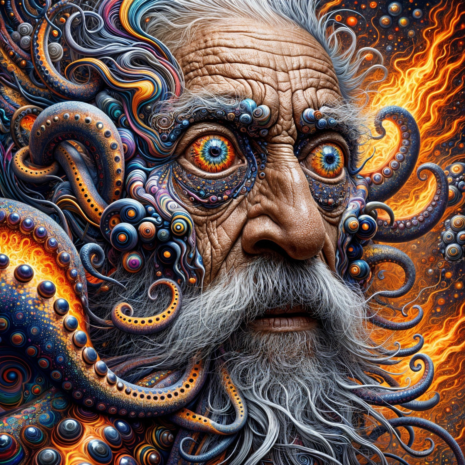 Surreal Portrait of an Elderly Man with Cosmic Elements