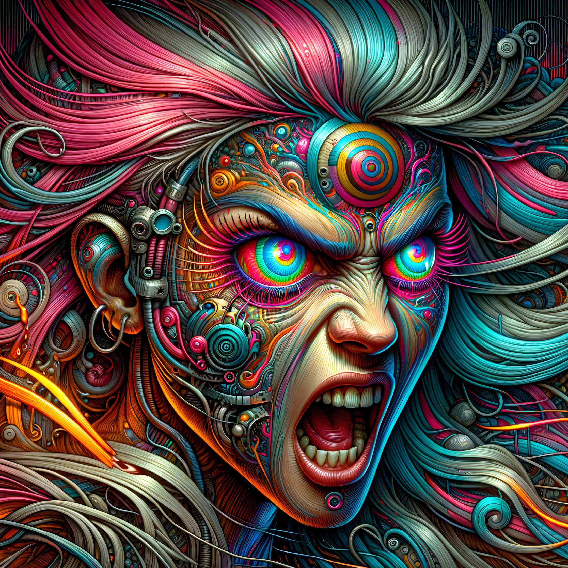 Intricately Designed Character with Vibrant Hair and Details