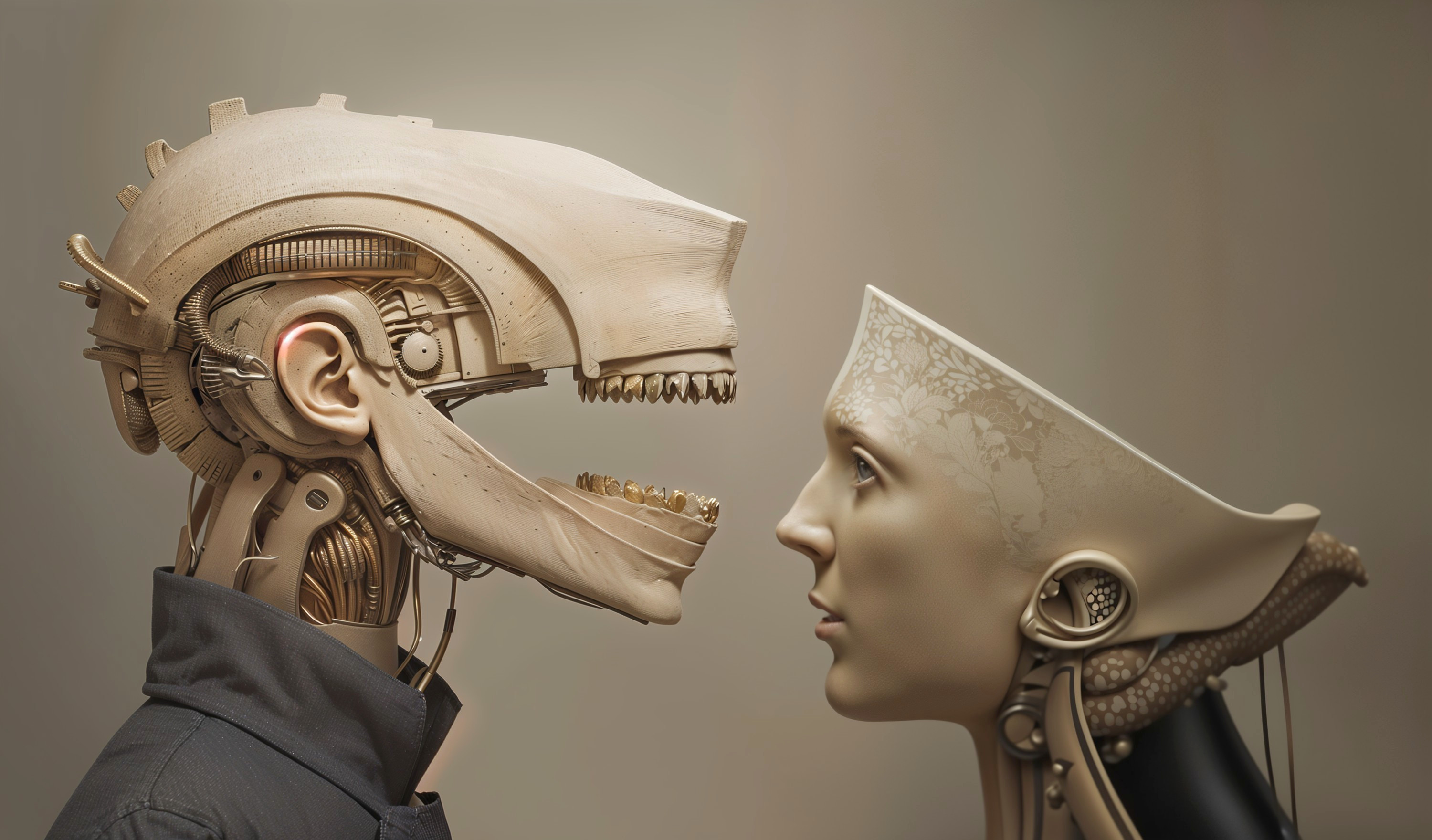 Futuristic Scene of Robotic Figures in Contrast