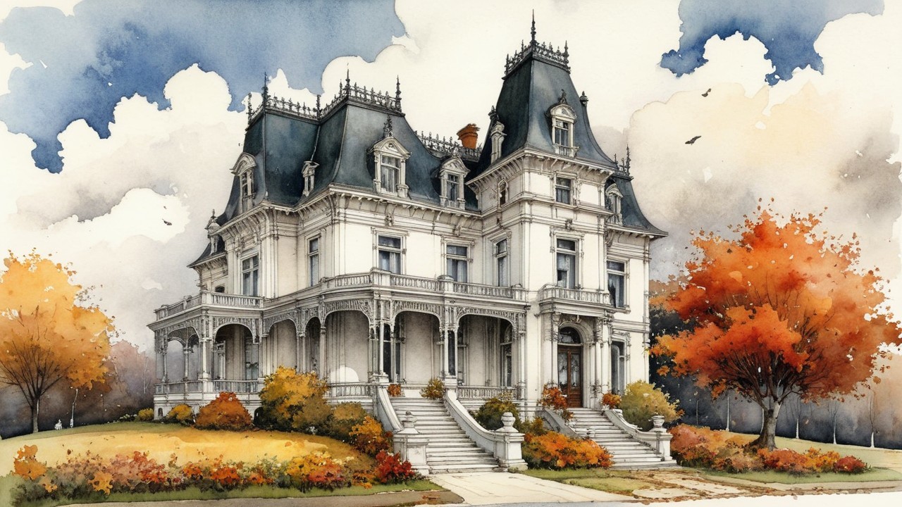 Victorian-style mansion with intricate architecture details