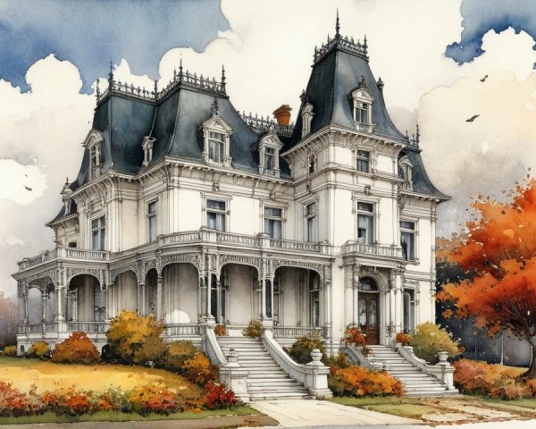 Victorian-style mansion with intricate architecture details