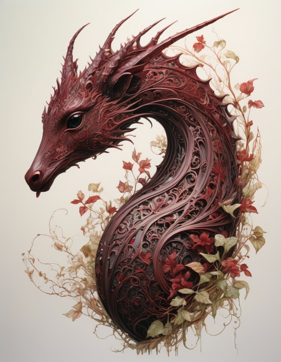 Intricate Dragon Head Design with Organic Elements