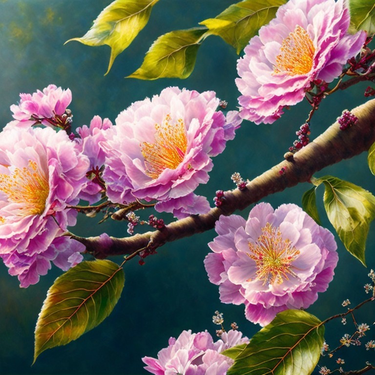 Blooming Pink Flowers on Dark Lush Background