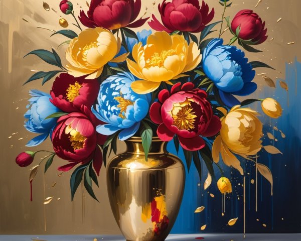 Vibrant Peony Bouquet in Glossy Gold Vase