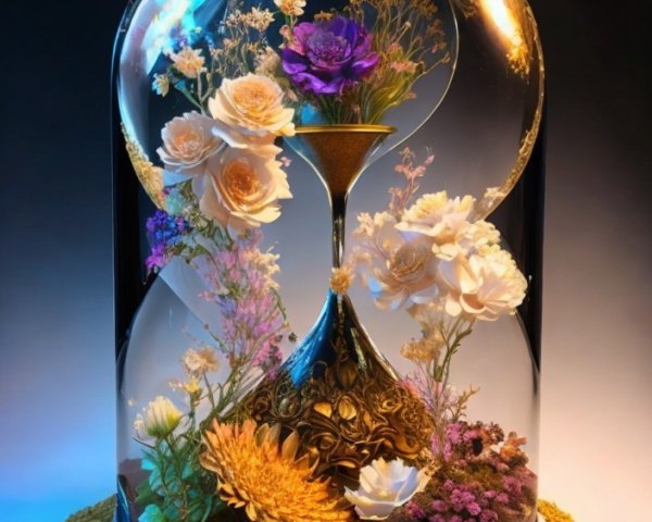 Glass Dome with Floral Arrangement and Hourglass Design