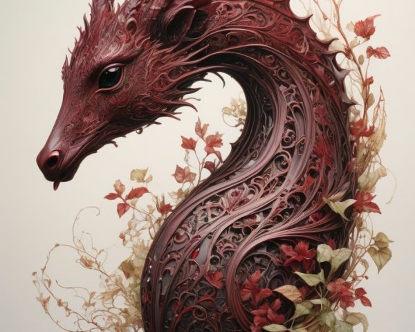 Intricate Dragon Head Design with Organic Elements