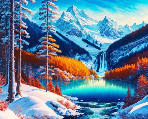 Vibrant Landscape with Snow-Capped Mountains and Lake