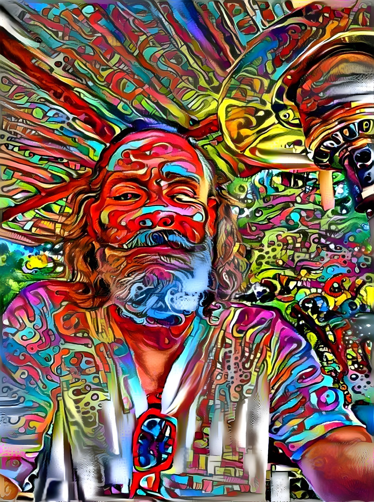 Vibrant Portrait of a Bearded Man in Abstract Setting