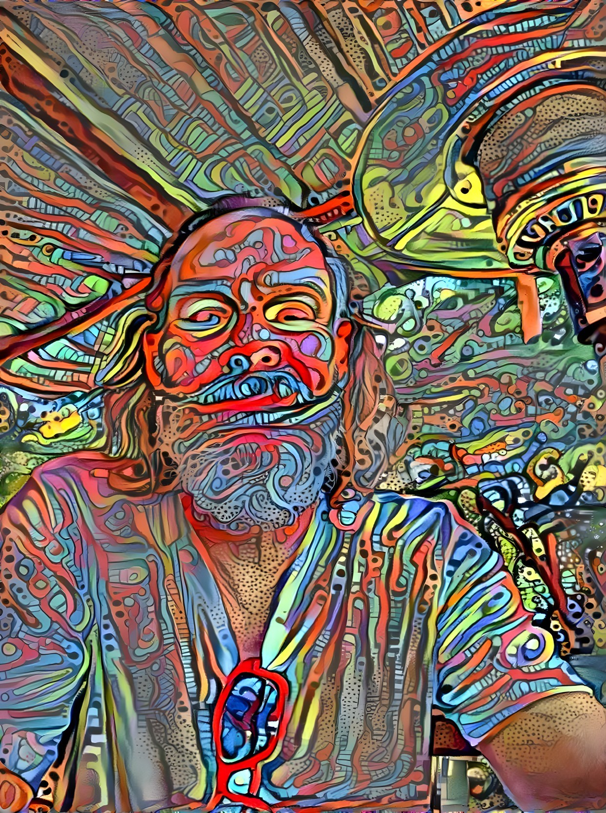 Colorful Self-Portrait of a Man with Long Hair