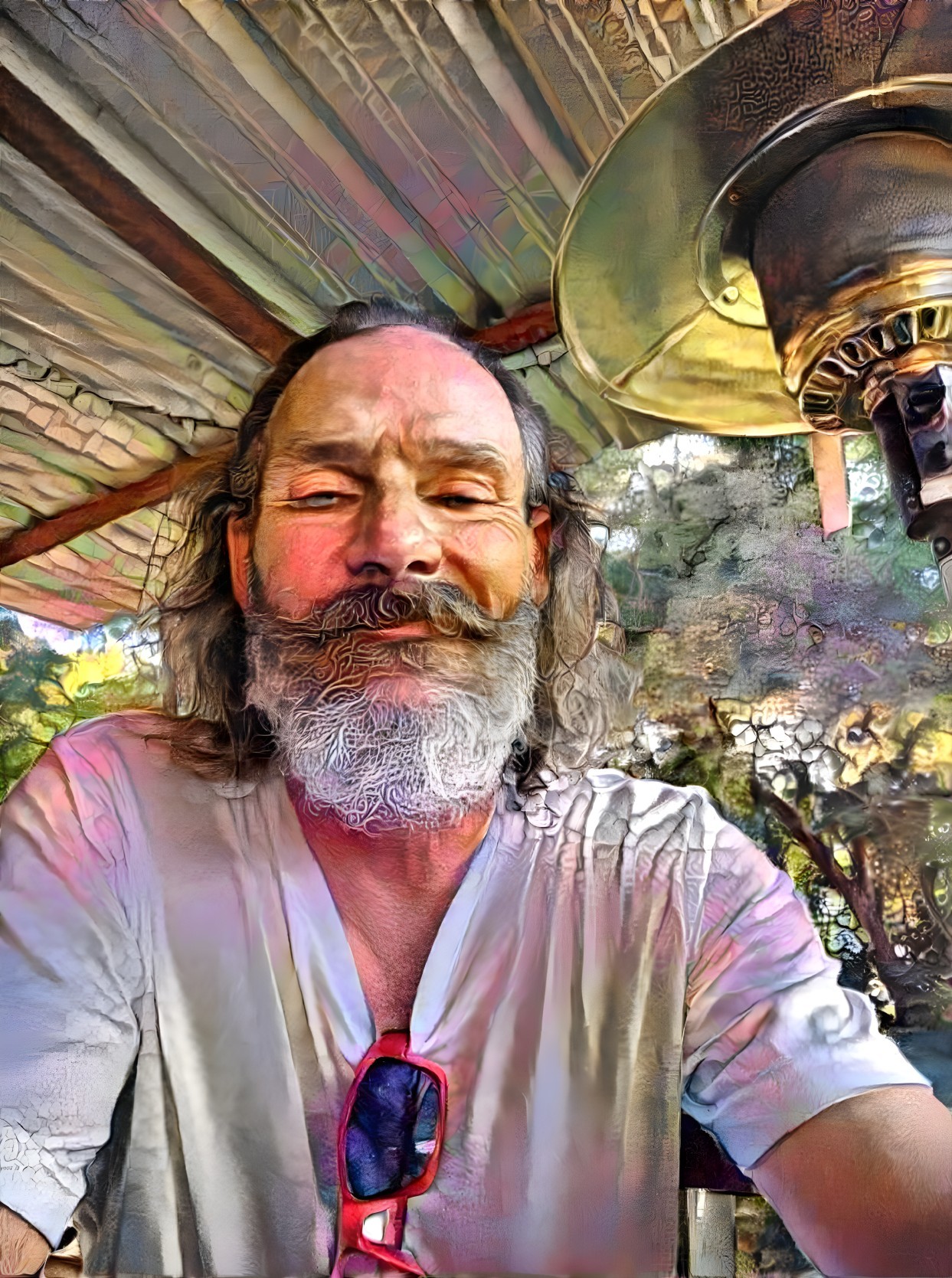 Man with Long Hair and Beard in Outdoor Setting