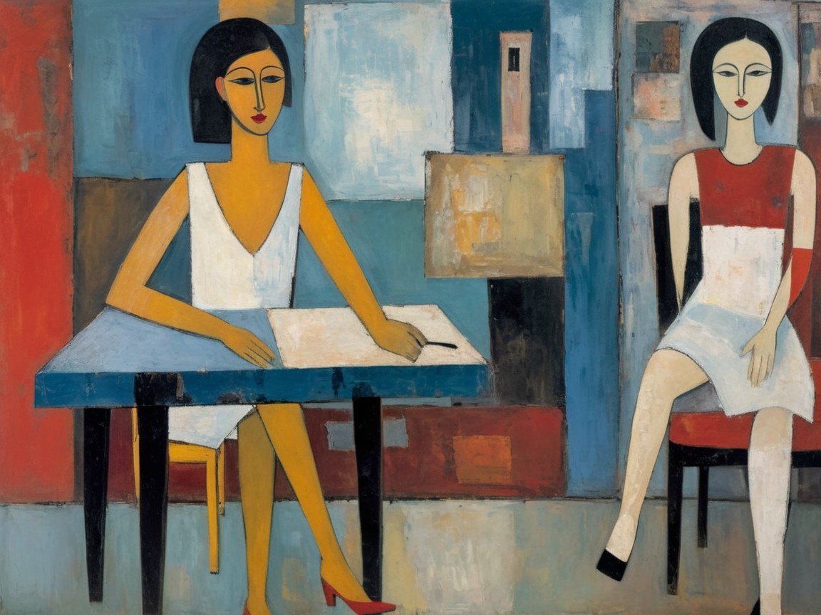 Stylized Women in Bold Colors and Abstract Background