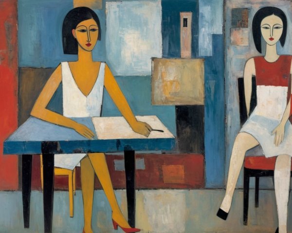 Stylized Women in Bold Colors and Abstract Background
