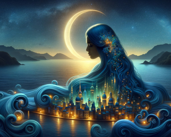 Silhouette of a woman in a vibrant cityscape scene