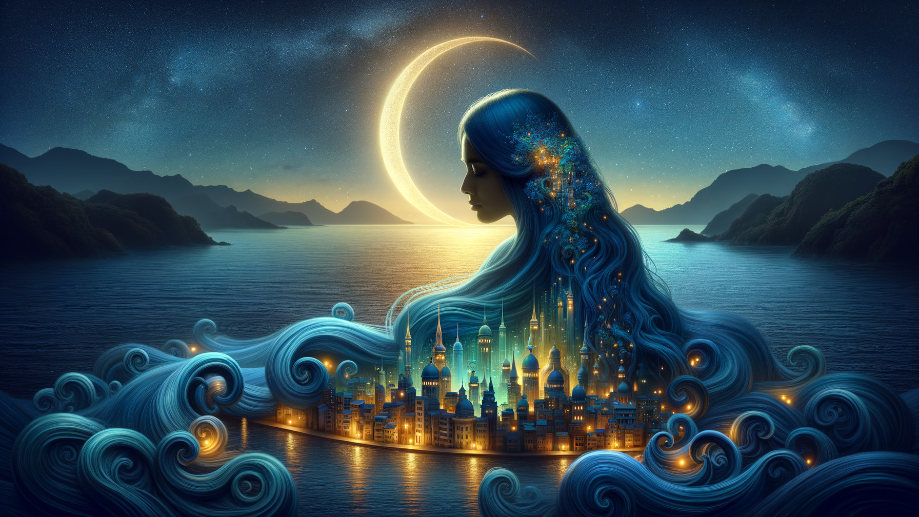 Silhouette of a woman in a vibrant cityscape scene