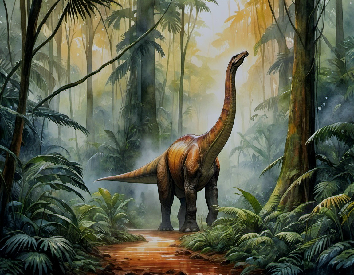 Majestic Dinosaur in Prehistoric Jungle Scene
