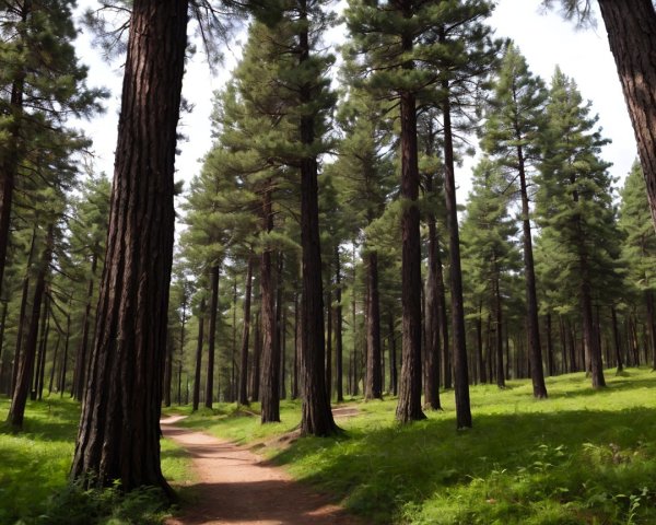 Serene Forest Scene with Tall Pine Trees and Path