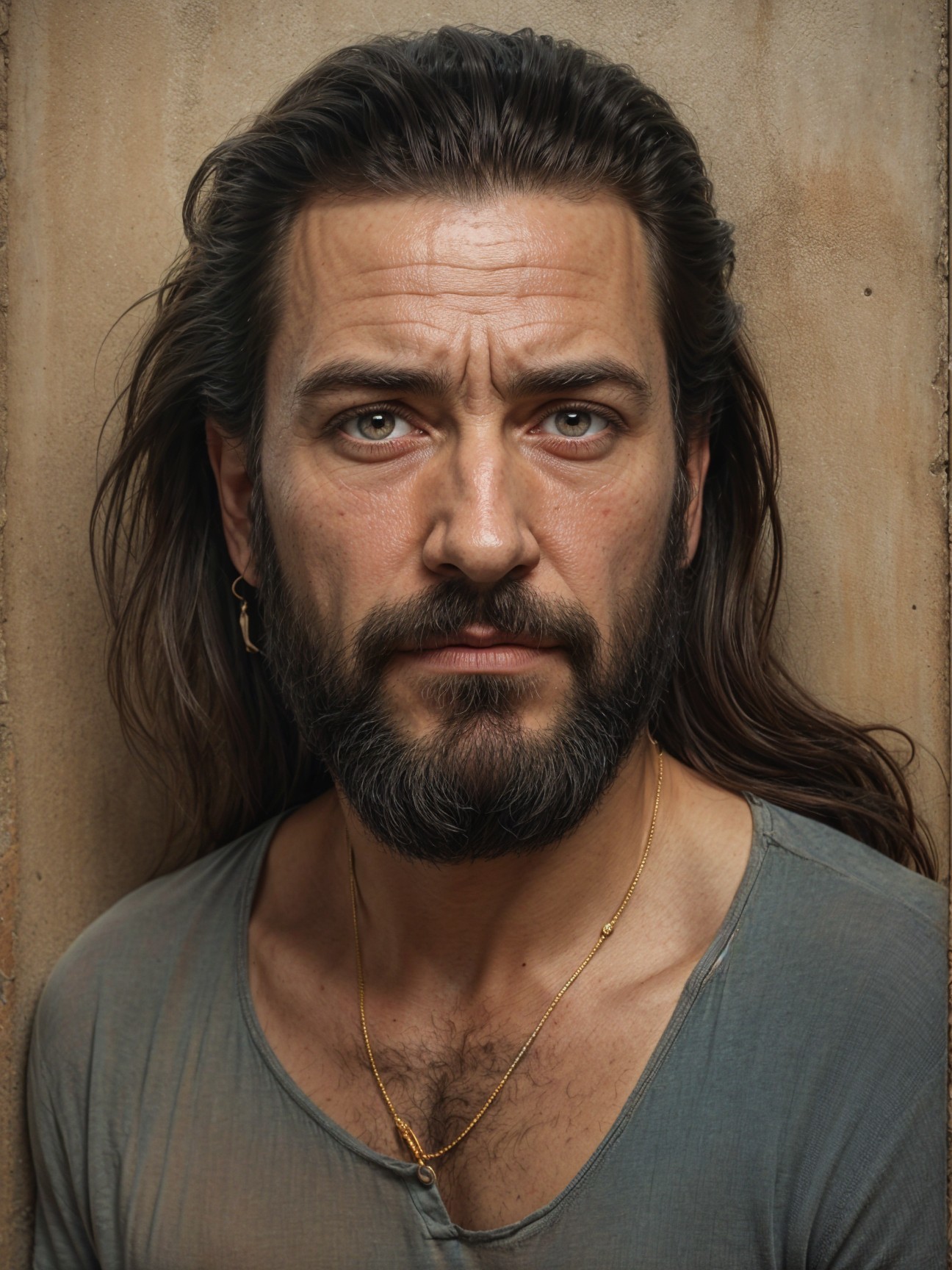 Man with Dark Hair and Beard in Elegant Setting