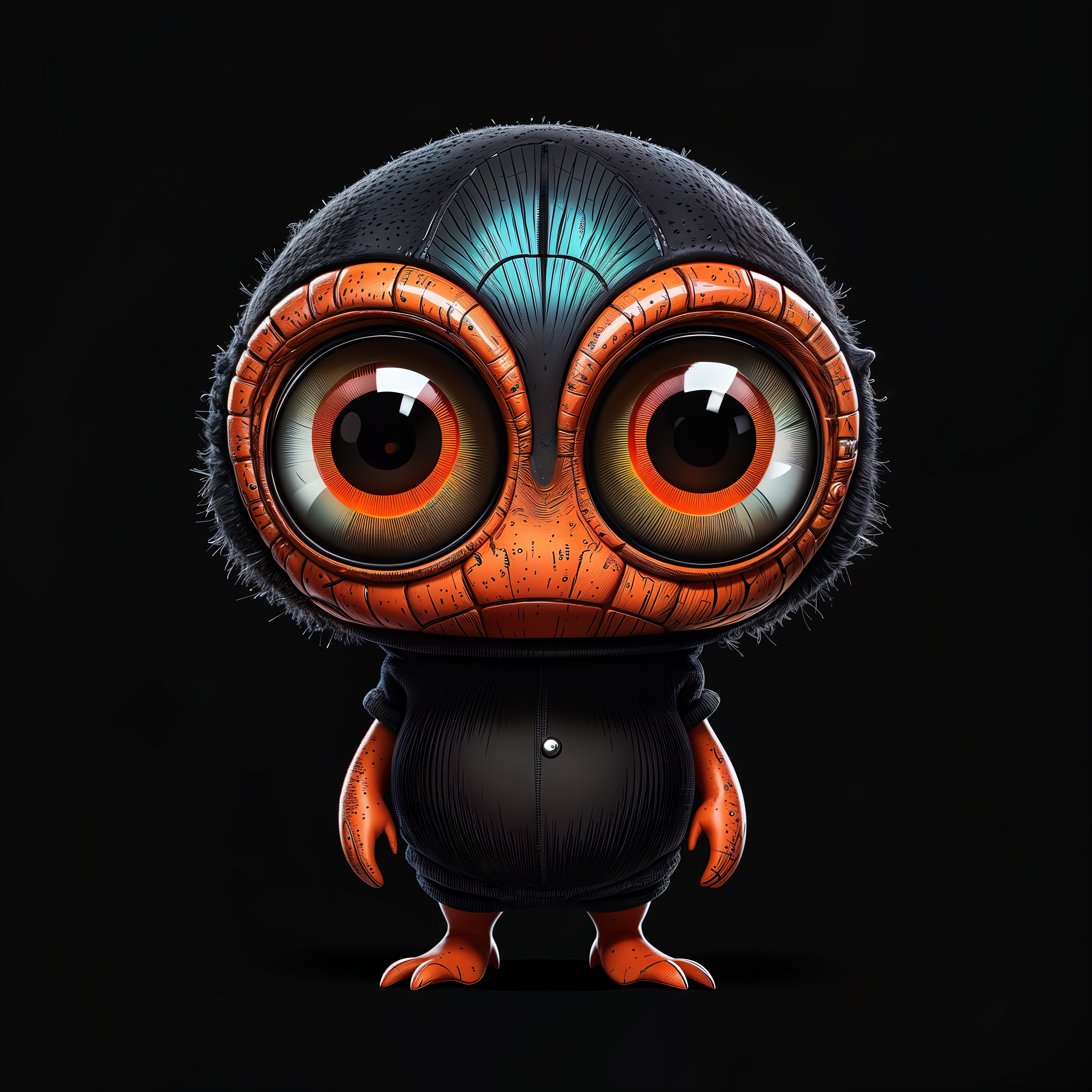 Quirky Cartoon Creature with Fuzzy Texture and Bright Colors