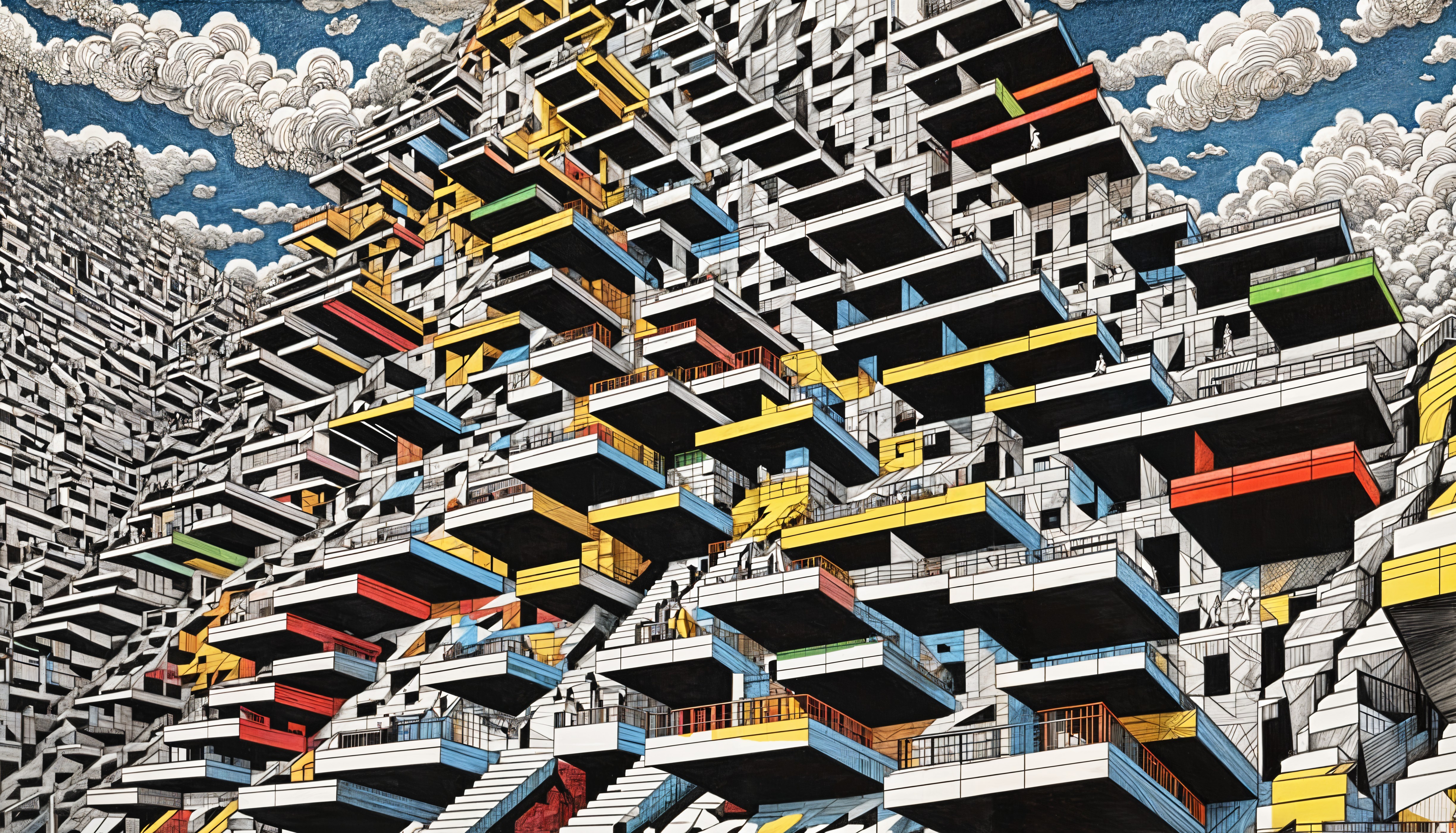 Abstract Architectural Design with Colorful Balconies