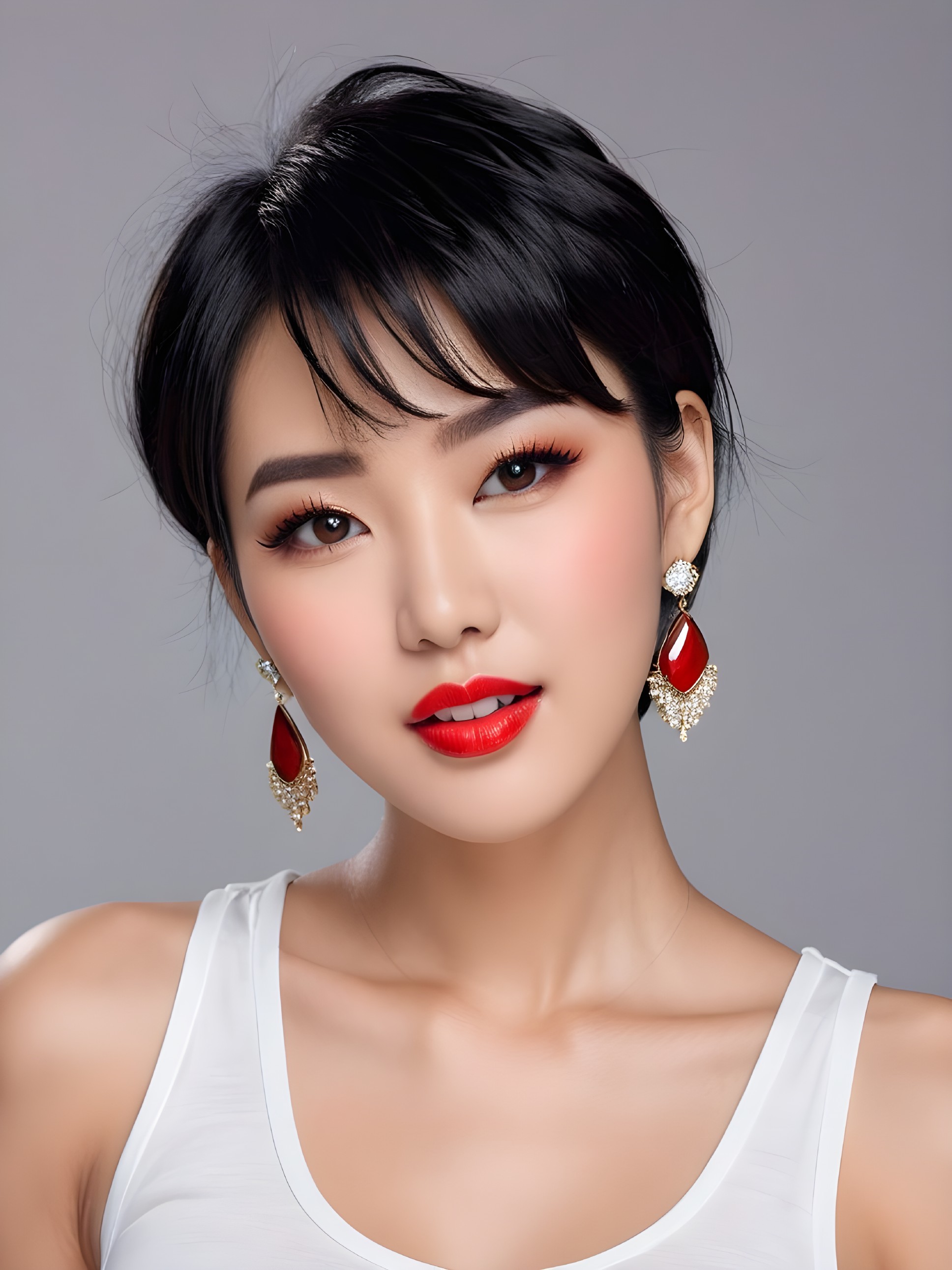 Young woman with elegant makeup and chic accessories