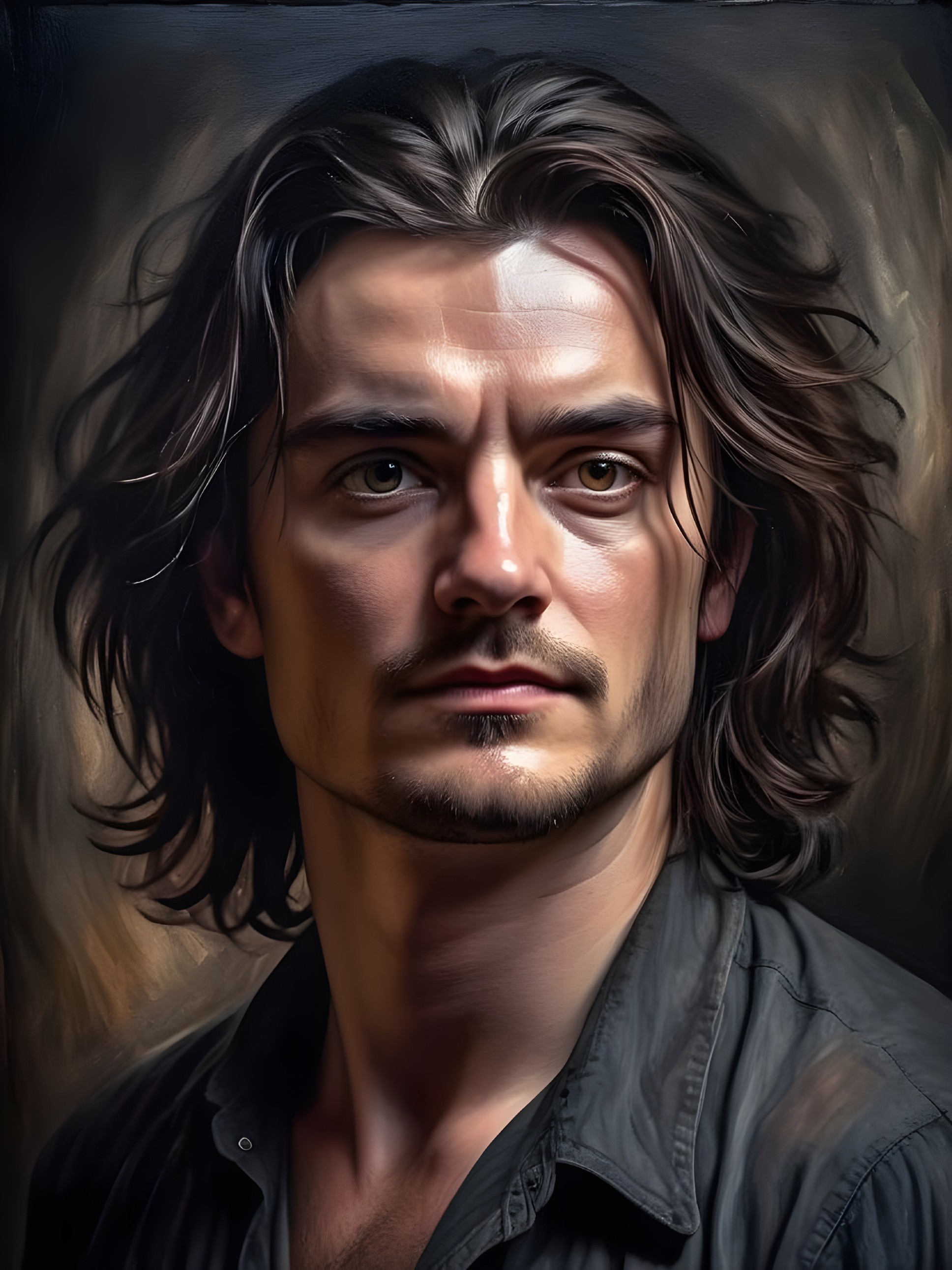 Portrait of a man with tousled hair and intense eyes