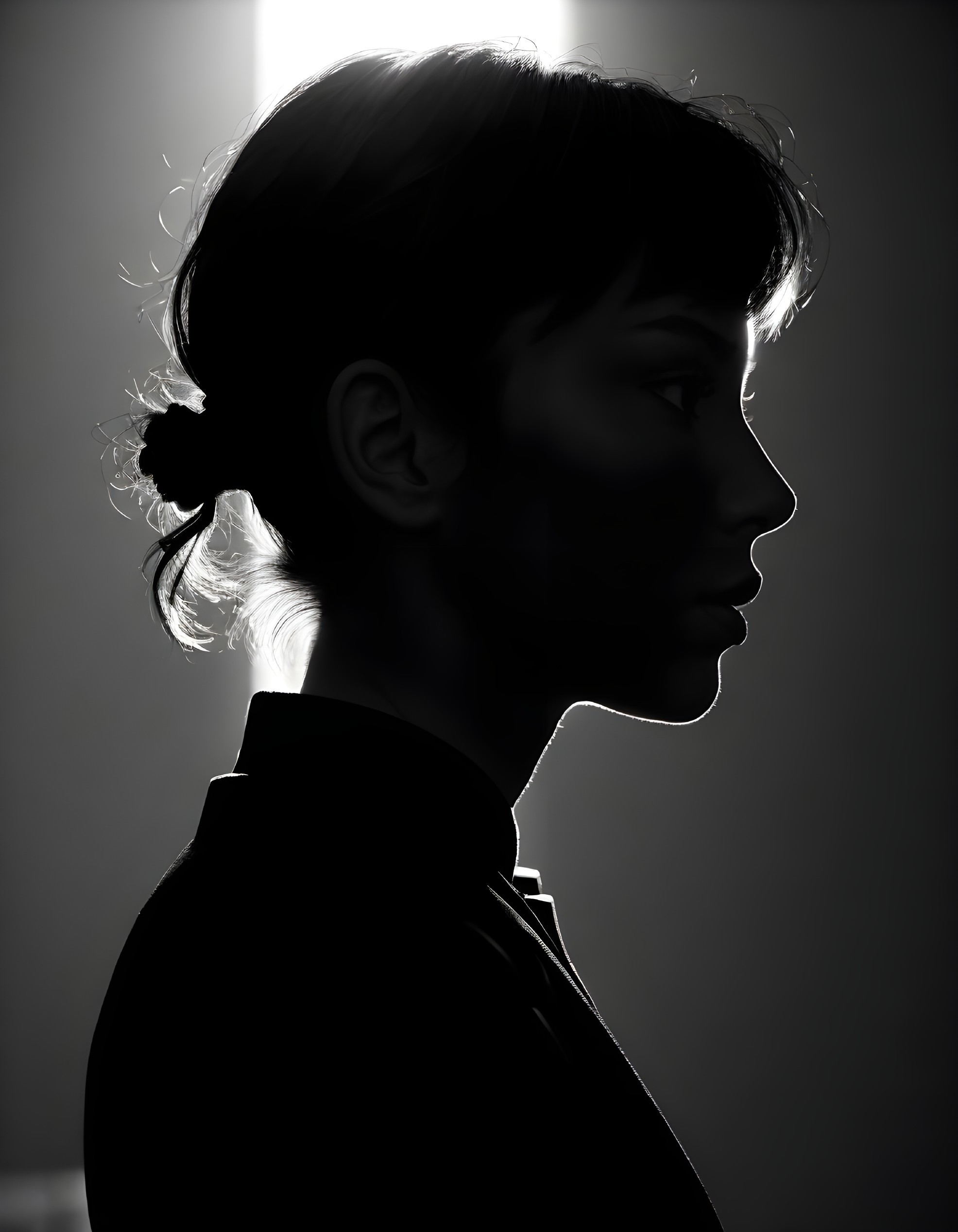 Silhouette of a Person with Ponytail in Monochrome Light