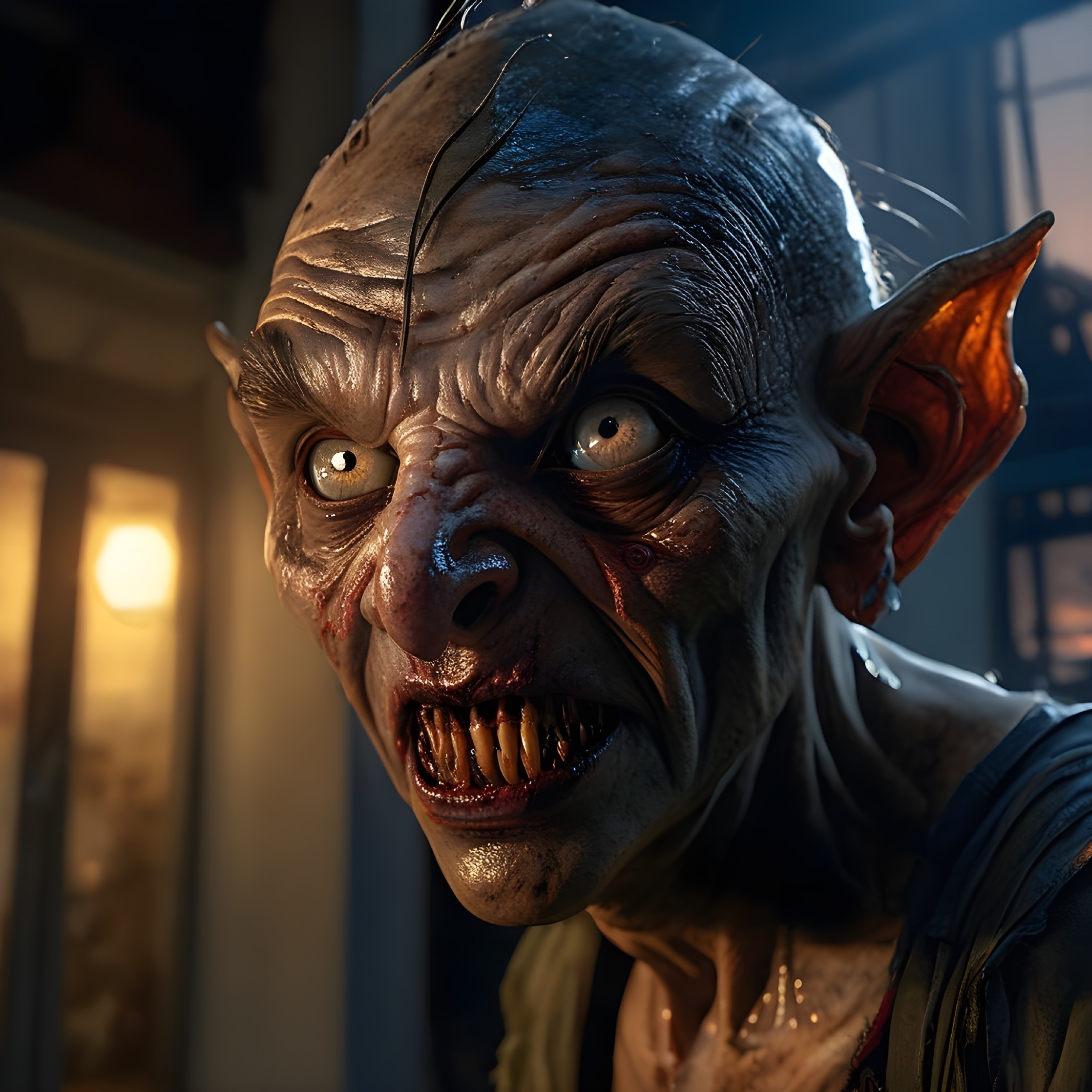 Menacing Goblin with Exaggerated Features and Shadows