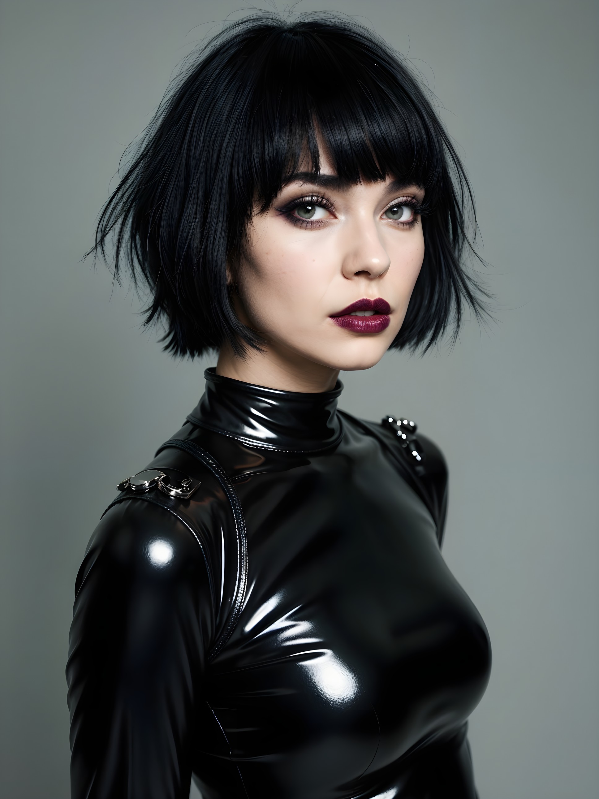 Chic Individual with Blunt Bob and Latex Outfit