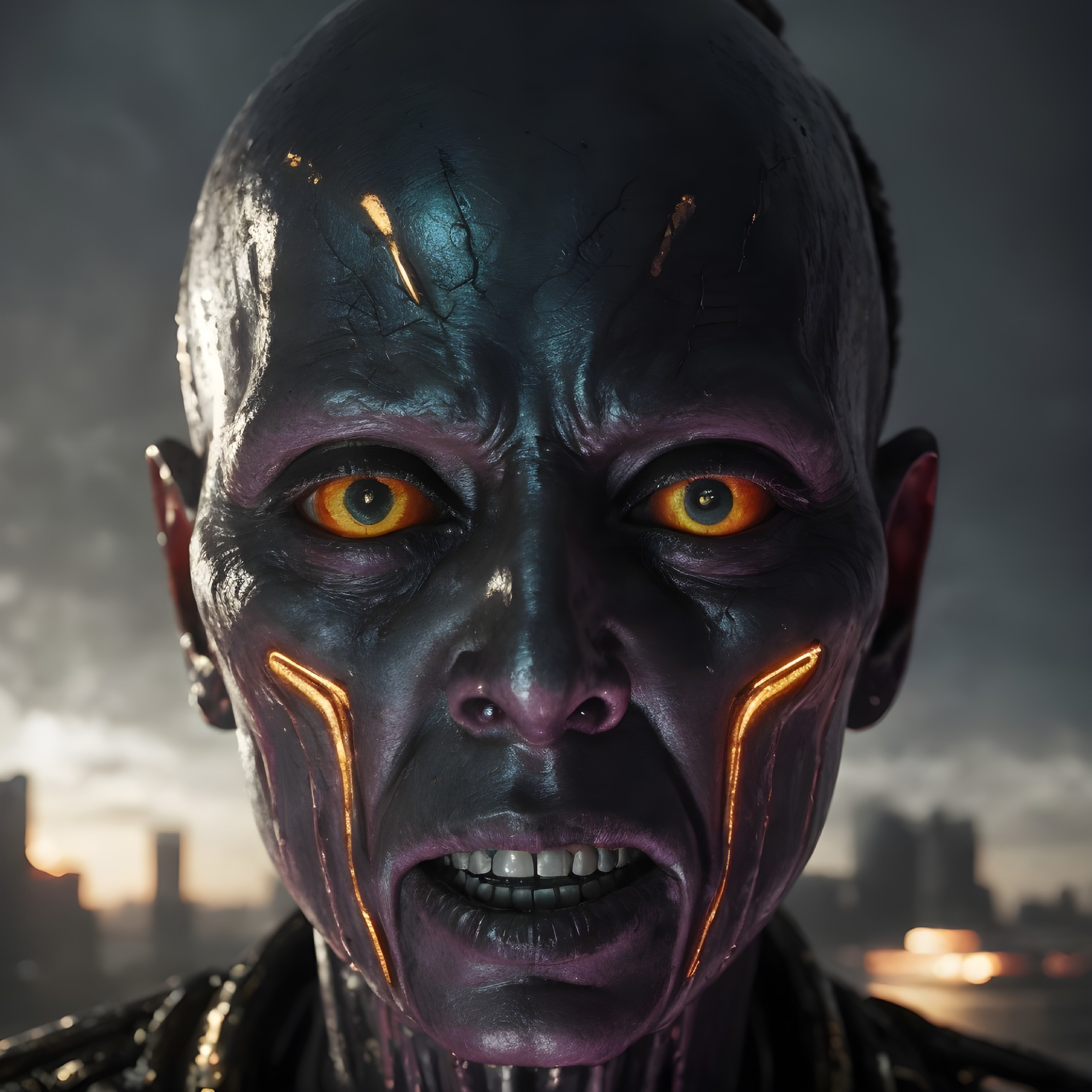 Humanoid Figure with Metallic Skin and Glowing Eyes