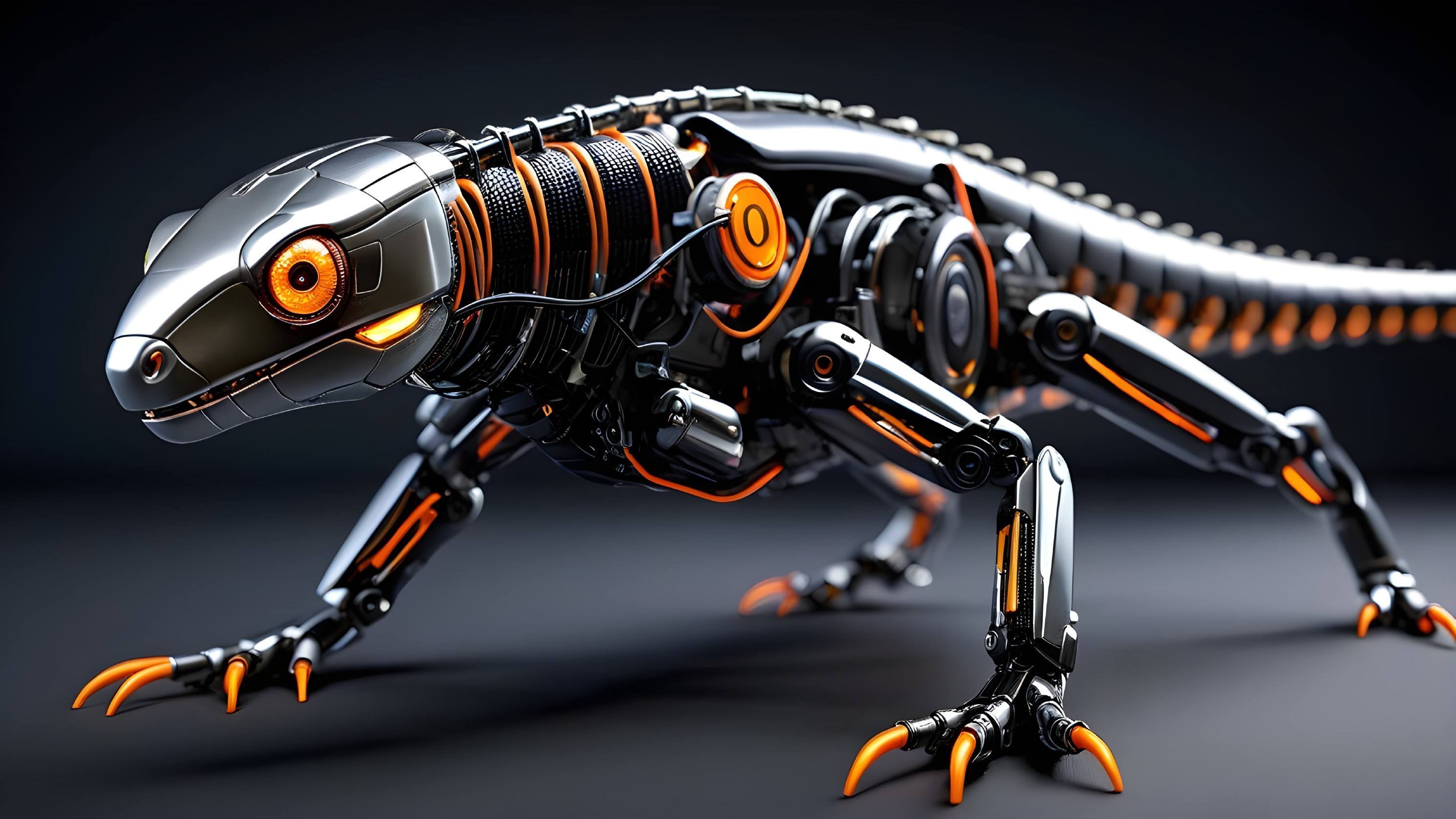 Futuristic robotic lizard with metallic design and details