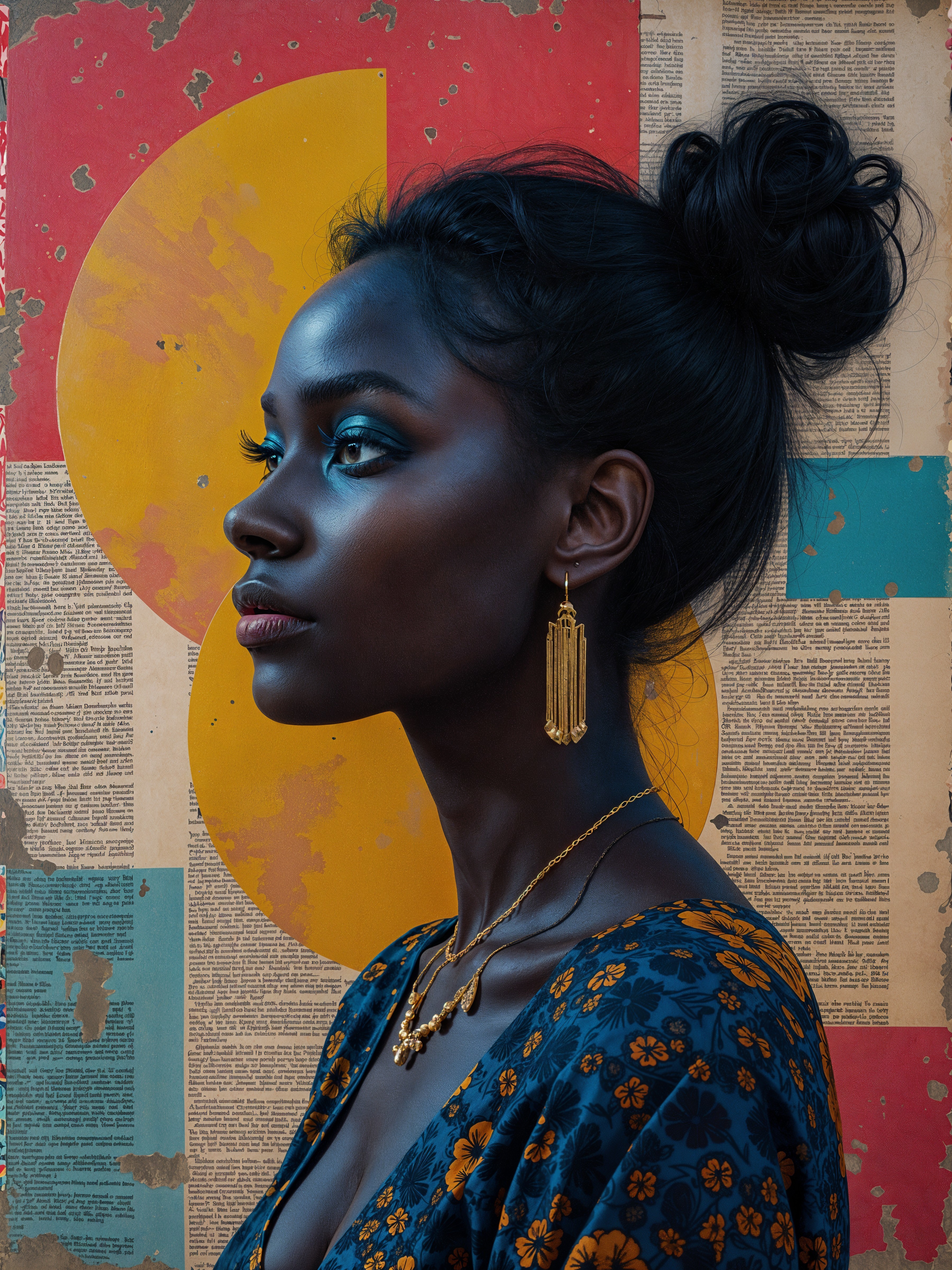 Portrait of a Woman with Dark Skin and Elegant Bun