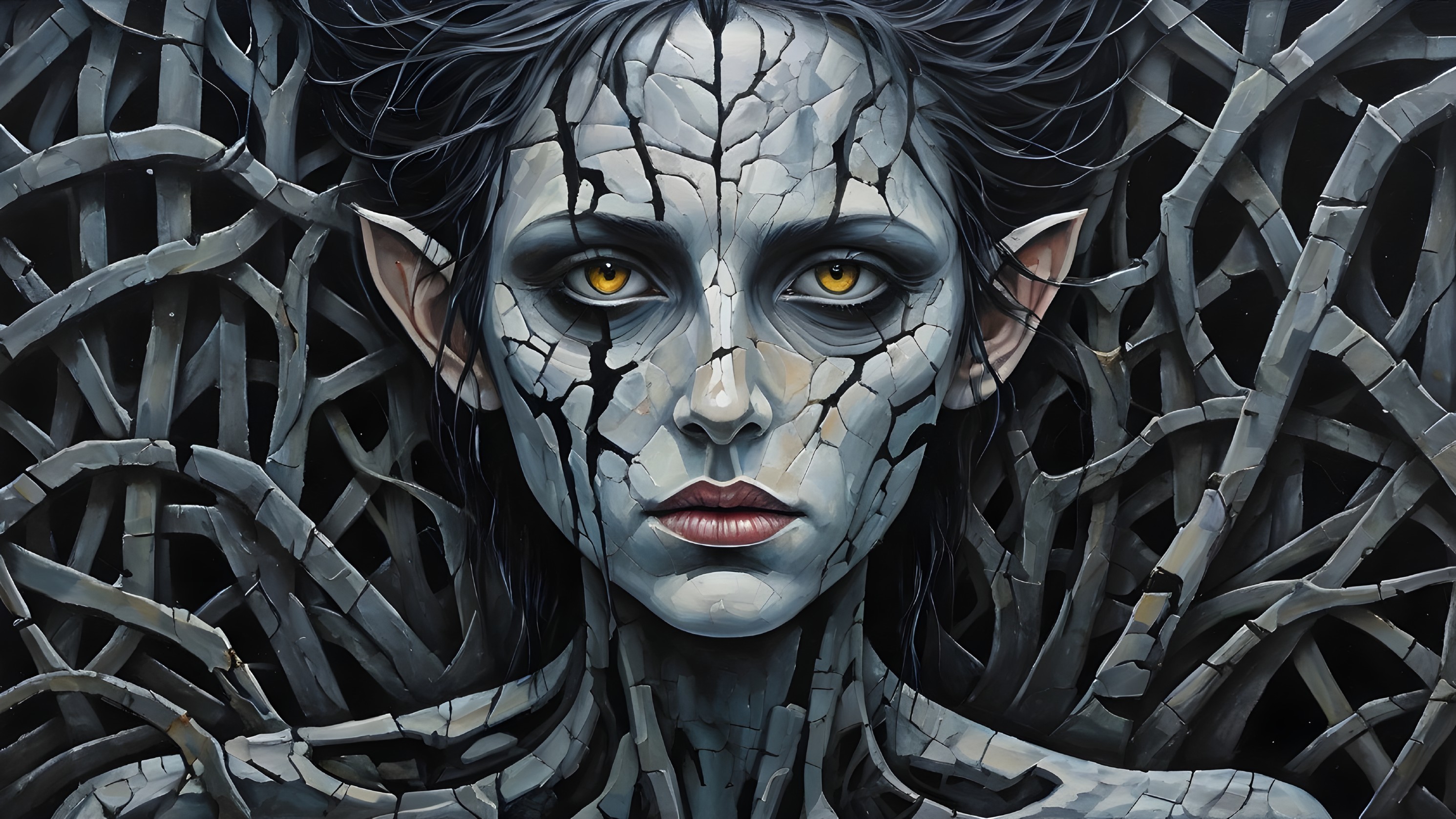 Portrait of a Woman with Stone-Like Features and Branches