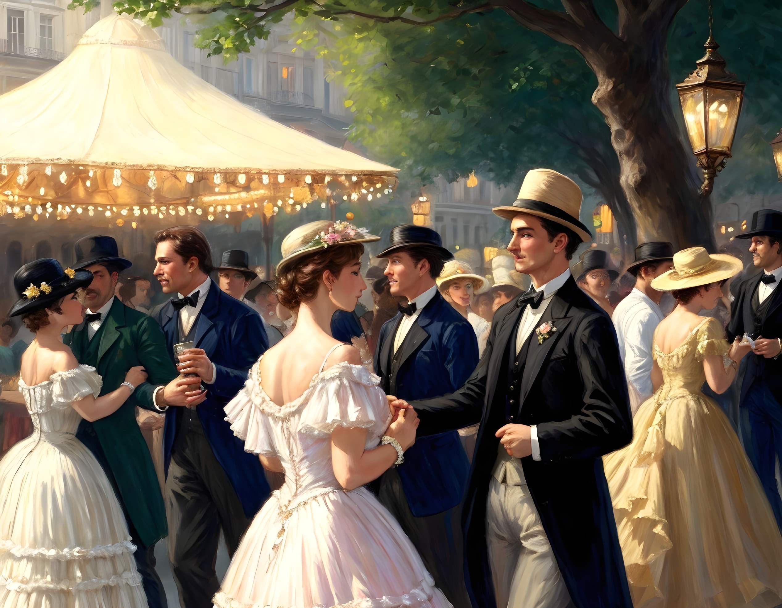 Lively 19th-Century Outdoor Gathering Scene