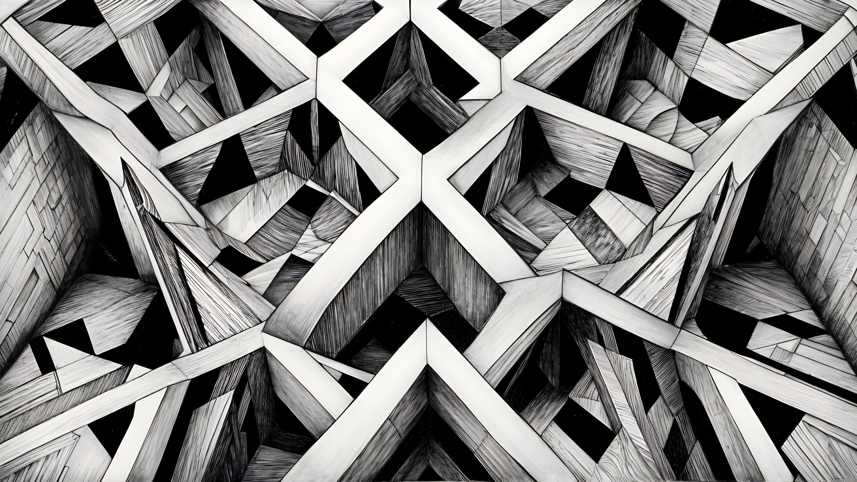 Intricate Black-and-White Geometric Abstract Pattern