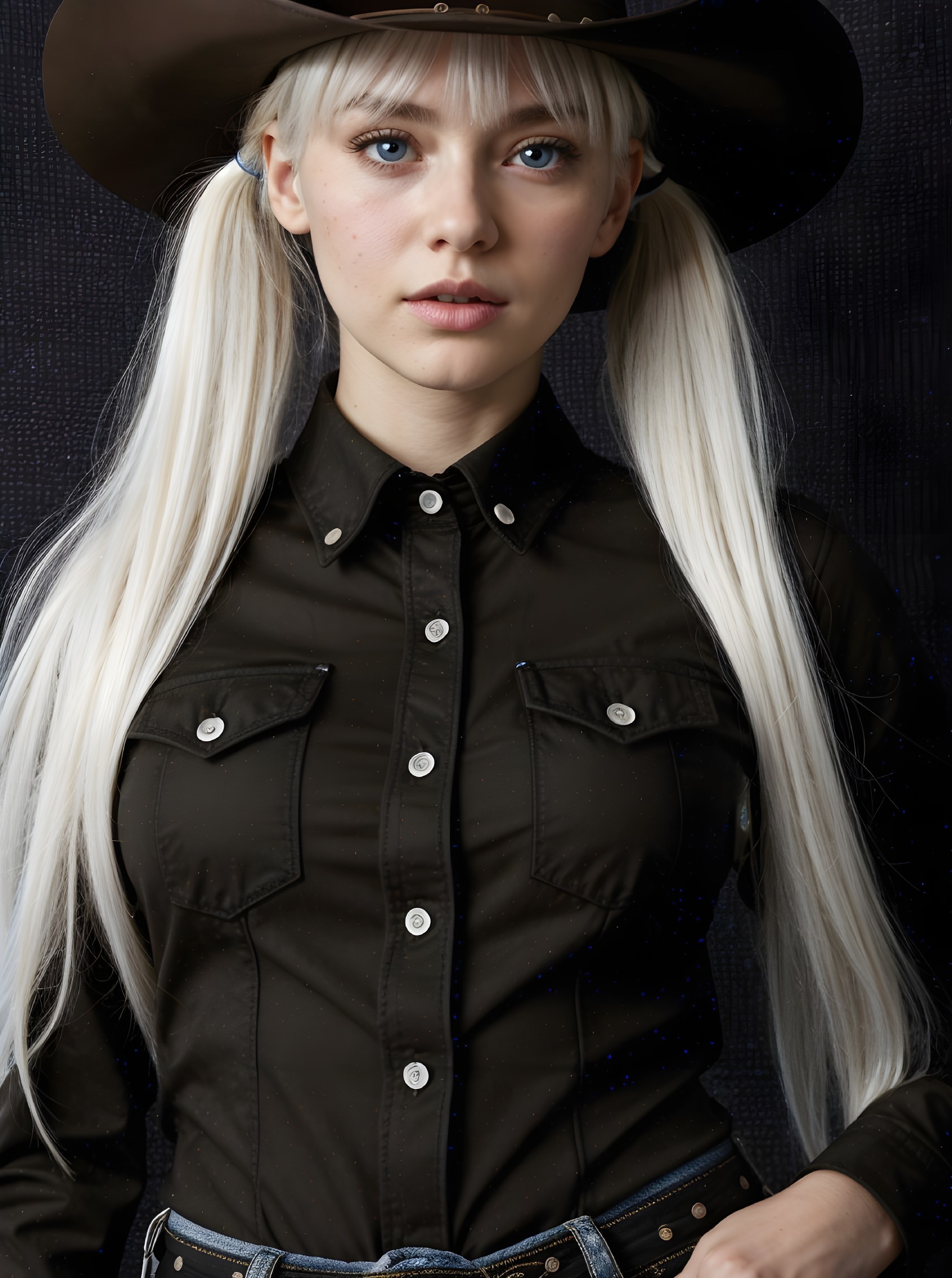 Young Woman in Dark Shirt and Wide-Brimmed Hat